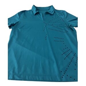 Nike Golf Dri-FIT Teal Blue Perforated V-Neck Polo Shirt Preppy Womens Large